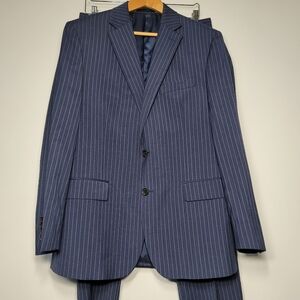 Lauren Ralph Lauren Wool Polyester Stretch Pin Stripe Blue 2 Piece Suit Size 40R